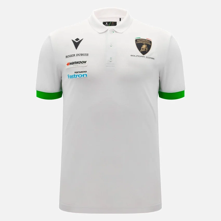 Automobili Lamborghini Squadra Corse Herren-Poloshirt in Weiss Automobili Lamborghini Squadra Corse Herren-Poloshirt in Weiss