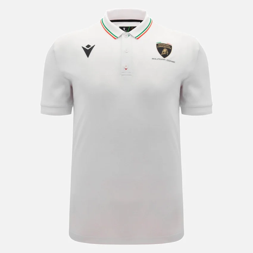Automobili Lamborghini Squadra Corse Herren-Poloshirt in Weiss Automobili Lamborghini Squadra Corse Herren-Poloshirt in Weiss