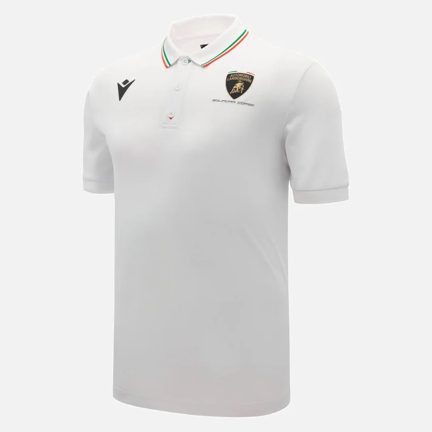 Automobili Lamborghini Squadra Corse Herren-Poloshirt in Weiss Automobili Lamborghini Squadra Corse Herren-Poloshirt in Weiss