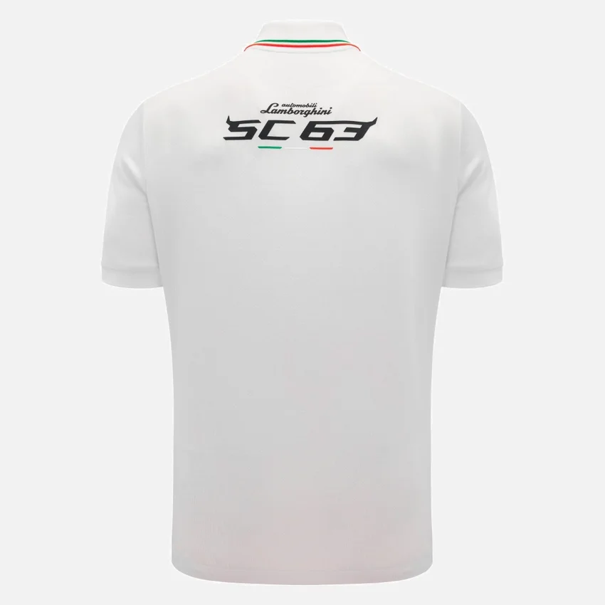 Automobili Lamborghini Squadra Corse Herren-Poloshirt in Weiss Automobili Lamborghini Squadra Corse Herren-Poloshirt in Weiss