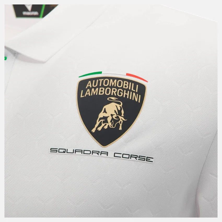 Automobili Lamborghini Squadra Corse Herren-Poloshirt in Weiss Automobili Lamborghini Squadra Corse Herren-Poloshirt in Weiss