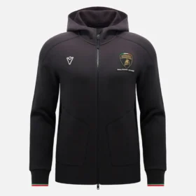 Automobili Lamborghini Squadra Corse Herren-Sweatshirt in Schwarz mit Dreifarb-Motiv und durchgehendem Reissverschluss